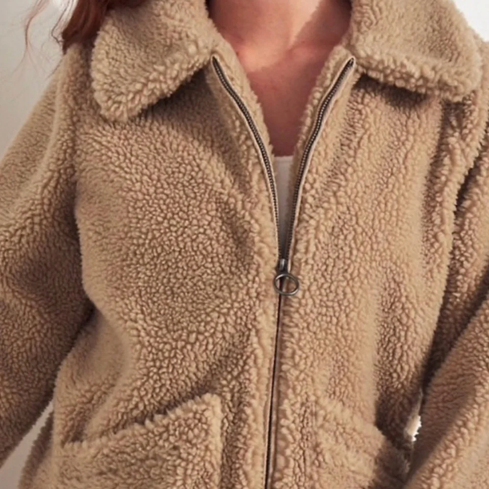 Hollister Teddy Sherpa Hoodie Jacket Brown Fleece Zip Front Size XL Cozy Fall